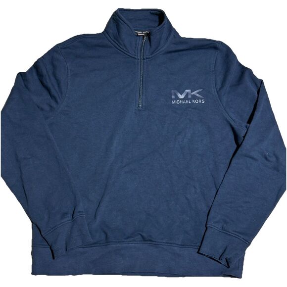 Michael Kors Navy XL Quarter-Zip Sweatshirt with MK Logo Chest Streetwear - Picture 1 of 6